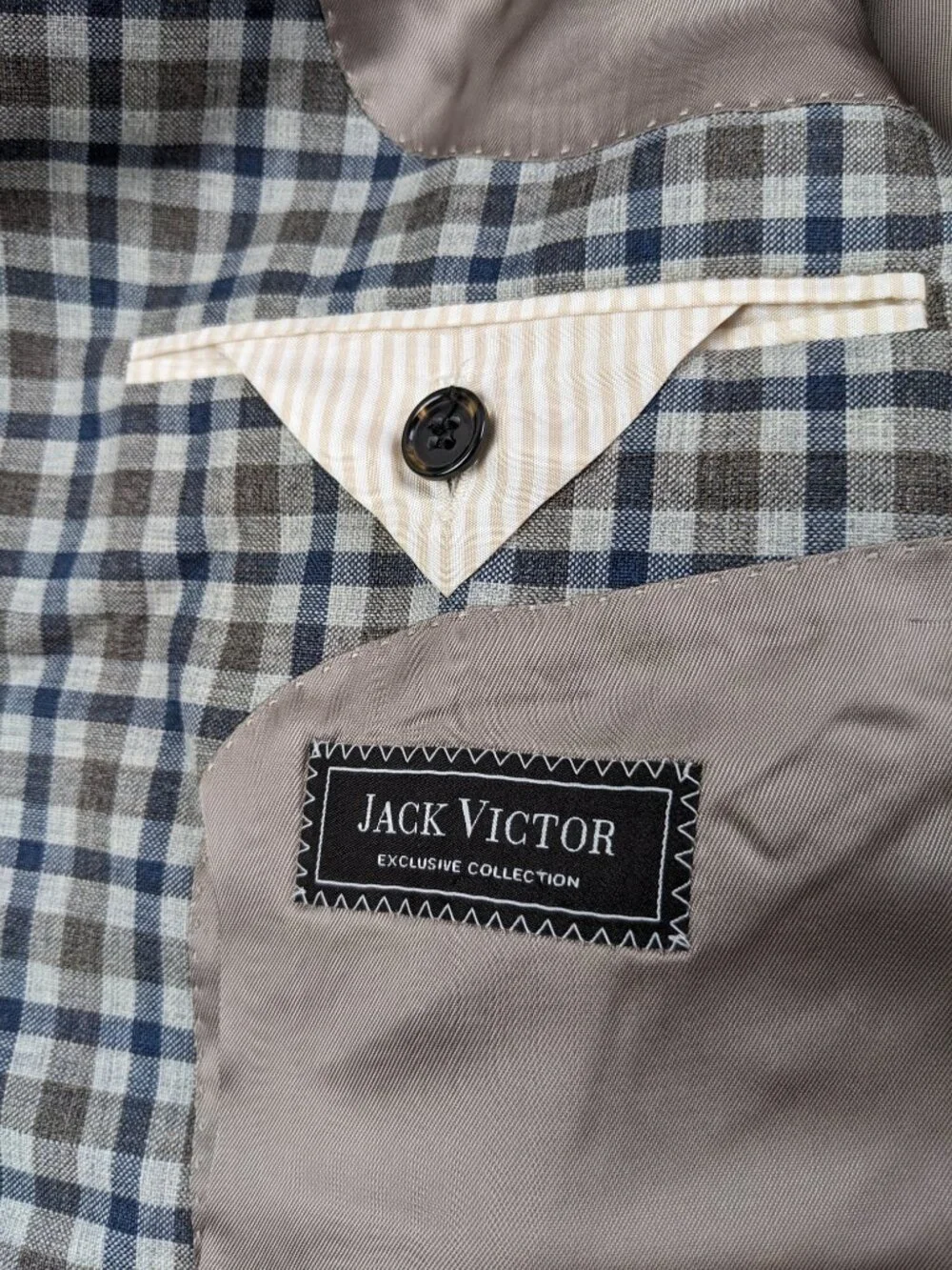 Jack Victor Sport Coat Exclusive Collection Wool Checked Gray Blue Brown 40R